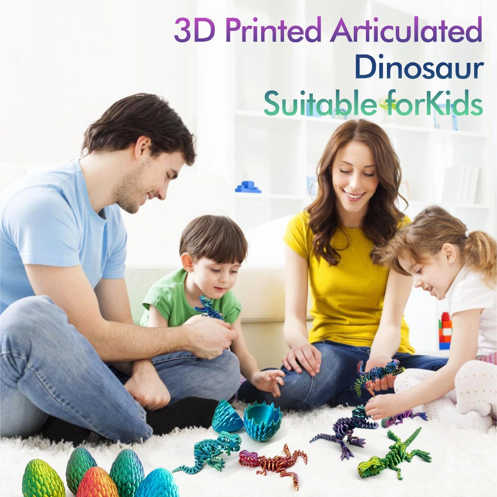 3D Printed Dinosaur Toy, 3D Printed Dinosaur Egg with Articulated Tyrannosaurus Rex, Mystery Crystal Dinosaur Flexible Rexi Toys with Bone, Articulated Fidget Dragon for Autism/ADHD (Yellow-Green)