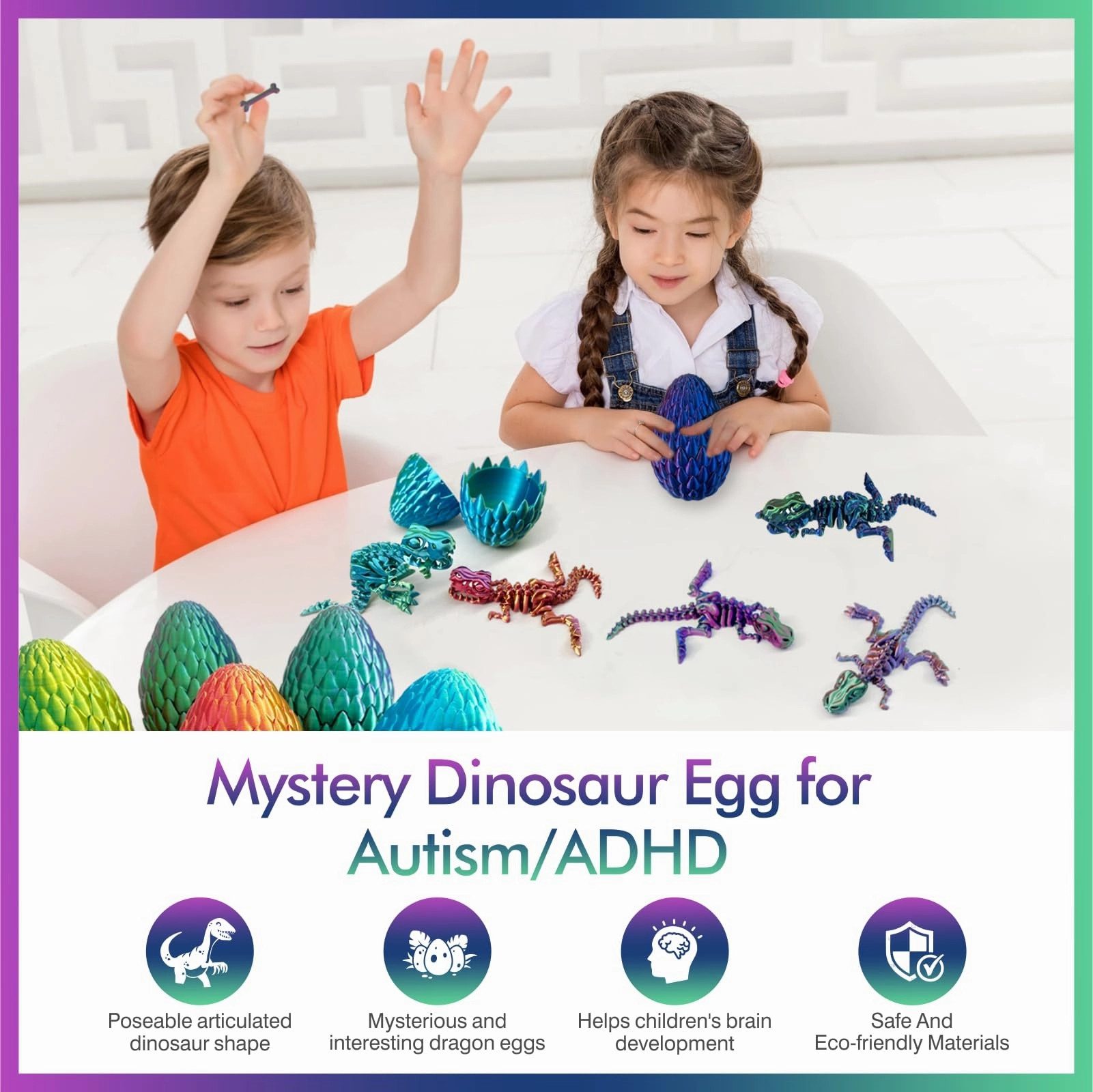 3D Printed Dinosaur Toy, 3D Printed Dinosaur Egg with Articulated Tyrannosaurus Rex, Mystery Crystal Dinosaur Flexible Rexi Toys with Bone, Articulated Fidget Dragon for Autism/ADHD (Yellow-Green)