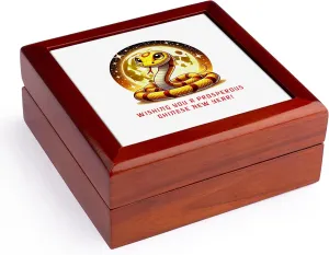 3dRose, Magical yellow snake wishes you a prosperous Chinese New Year 2025, Jewelry Box 5.5x5.5 inch with 4 inch tile