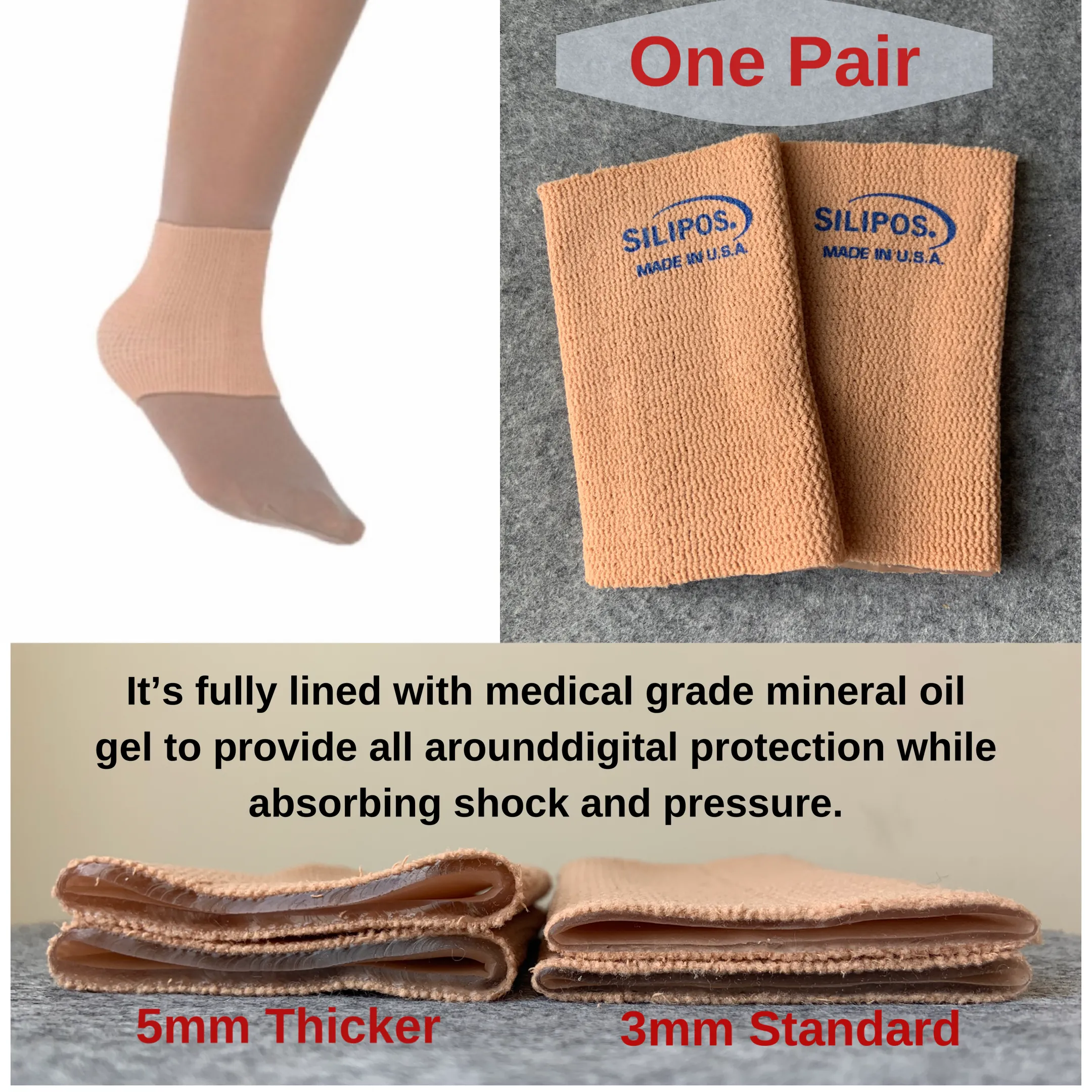 3" x 5” Gel Tubing, Bunga Pads Ankle Sleeves, come as a pair. Thickness 3mm (standard)