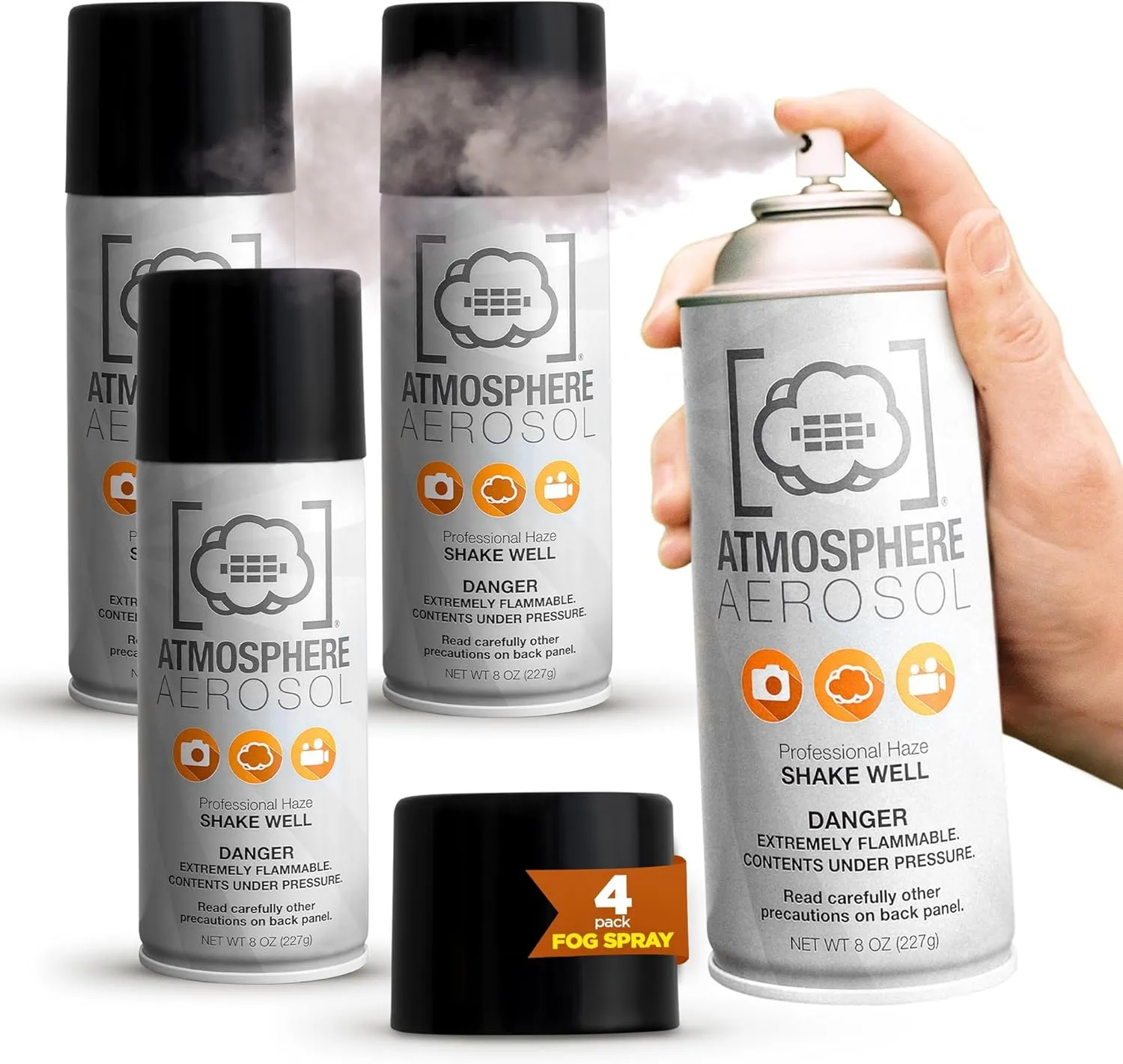 4 Pack Atmosphere Aerosol Haze/Fog Spray for Photography - Safe & Portable Mini Fog Machine Alternative - Smoke and Light Ray Effects Maker for Indoor and Outdoor, No Battery - Made in The USA