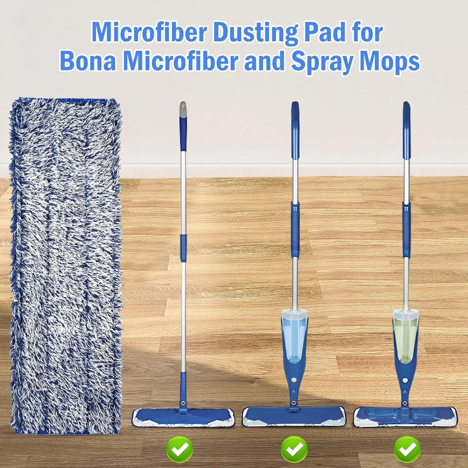 4 Pack Microfiber Dusting Pad for Bona Mops, Reusable Dust Pads for Multi-Surface Floors - Attracts and Removes Dust, Pet Hair and Dirt, Mop Pads Refill for Hard Surface Floors