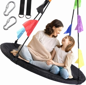 40 Inch Saucer Tree Swing for Kids, Outdoor Round Swing with Hanging Straps & Adjustable Ropes, Easy Assembly