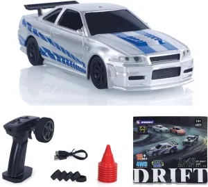 4304A 2.4Ghz 1/43 RC Drift Car 4Wd High Speed Racing Vehicles RTR Mini Car Toy Model Radio Battery Lights Gyroscope Hobby Grade Model for Adult