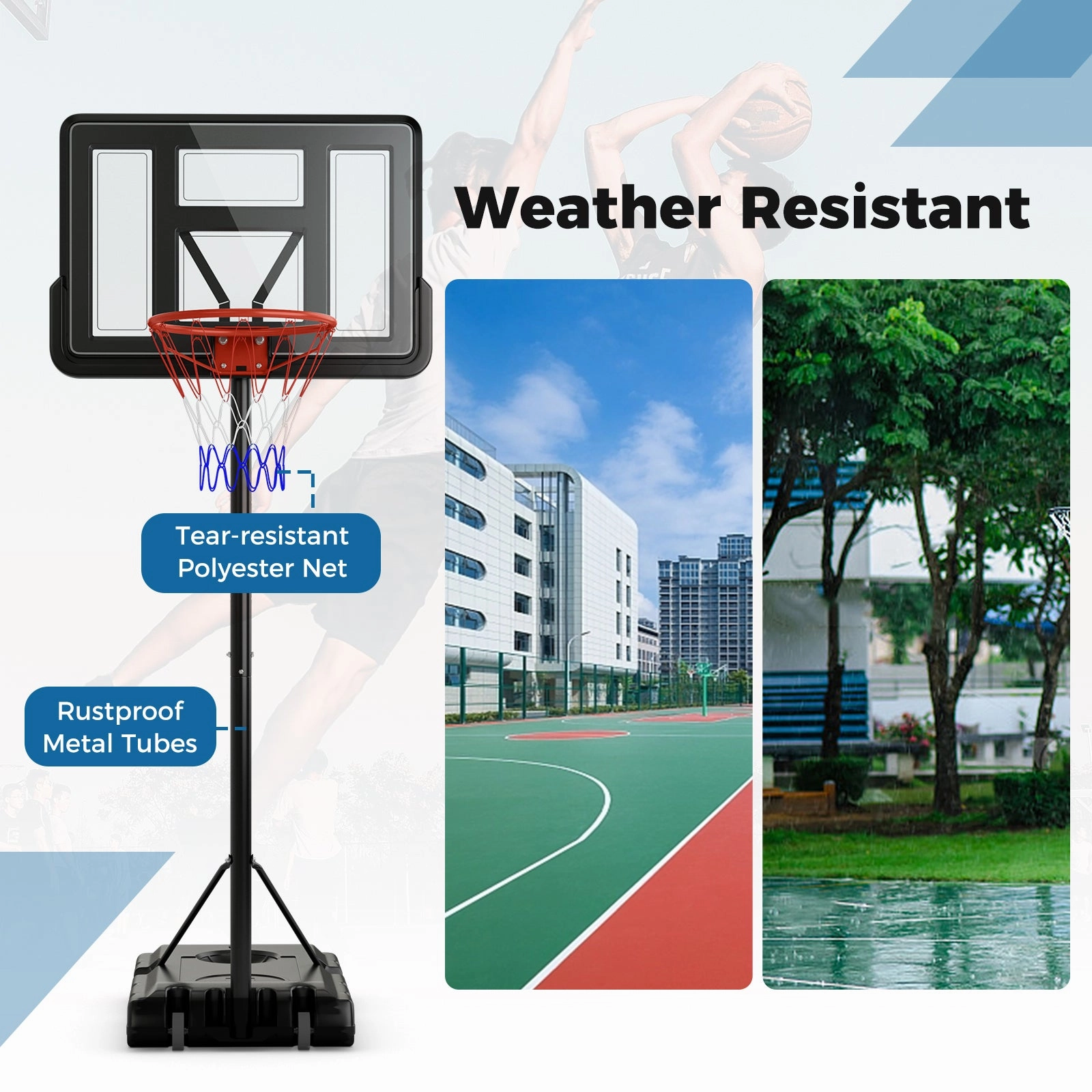 4.4-10 Feet Portable Basketball Hoop Adjustable with 2 Wheels and Fillable Base-Black