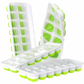 4-Pack: Easy-Release Silicone & Flexible 14-Ice Cube Trays with Spill-Resistant Removable Lid