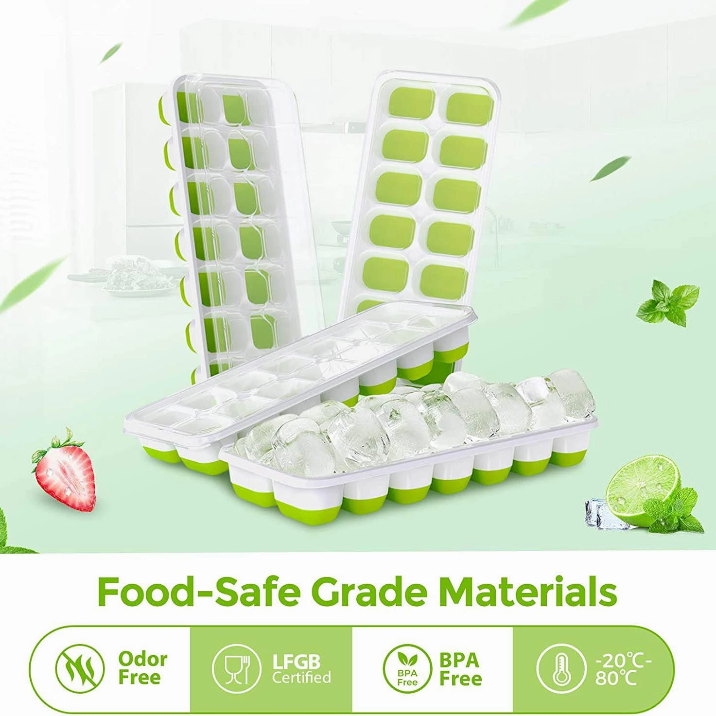 4-Pack: Easy-Release Silicone & Flexible 14-Ice Cube Trays with Spill-Resistant Removable Lid