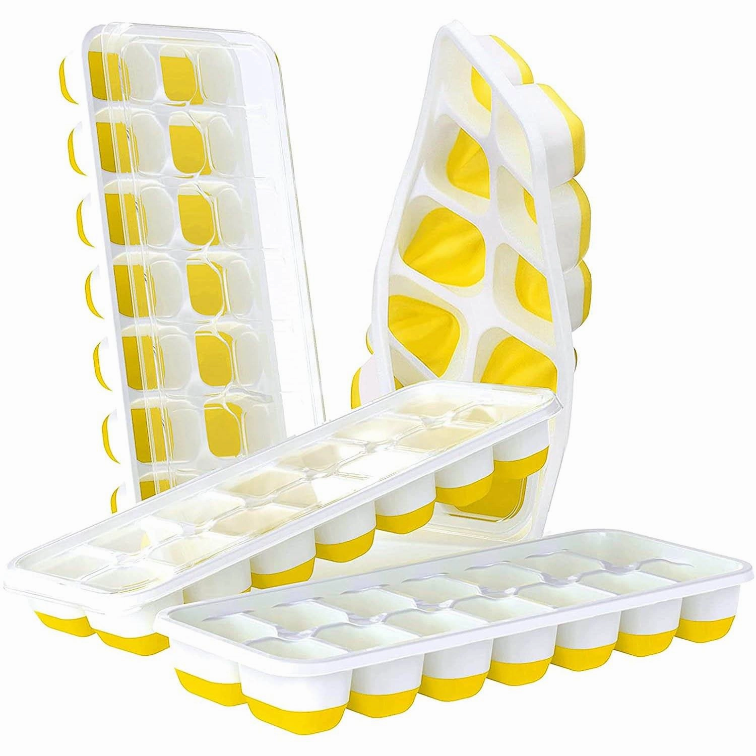 4-Pack: Easy-Release Silicone & Flexible 14-Ice Cube Trays with Spill-Resistant Removable Lid