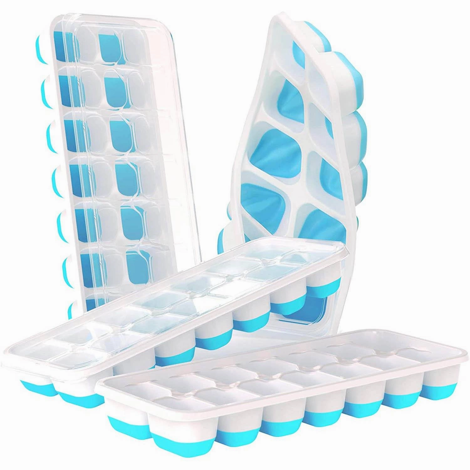 4-Pack: Easy-Release Silicone & Flexible 14-Ice Cube Trays with Spill-Resistant Removable Lid