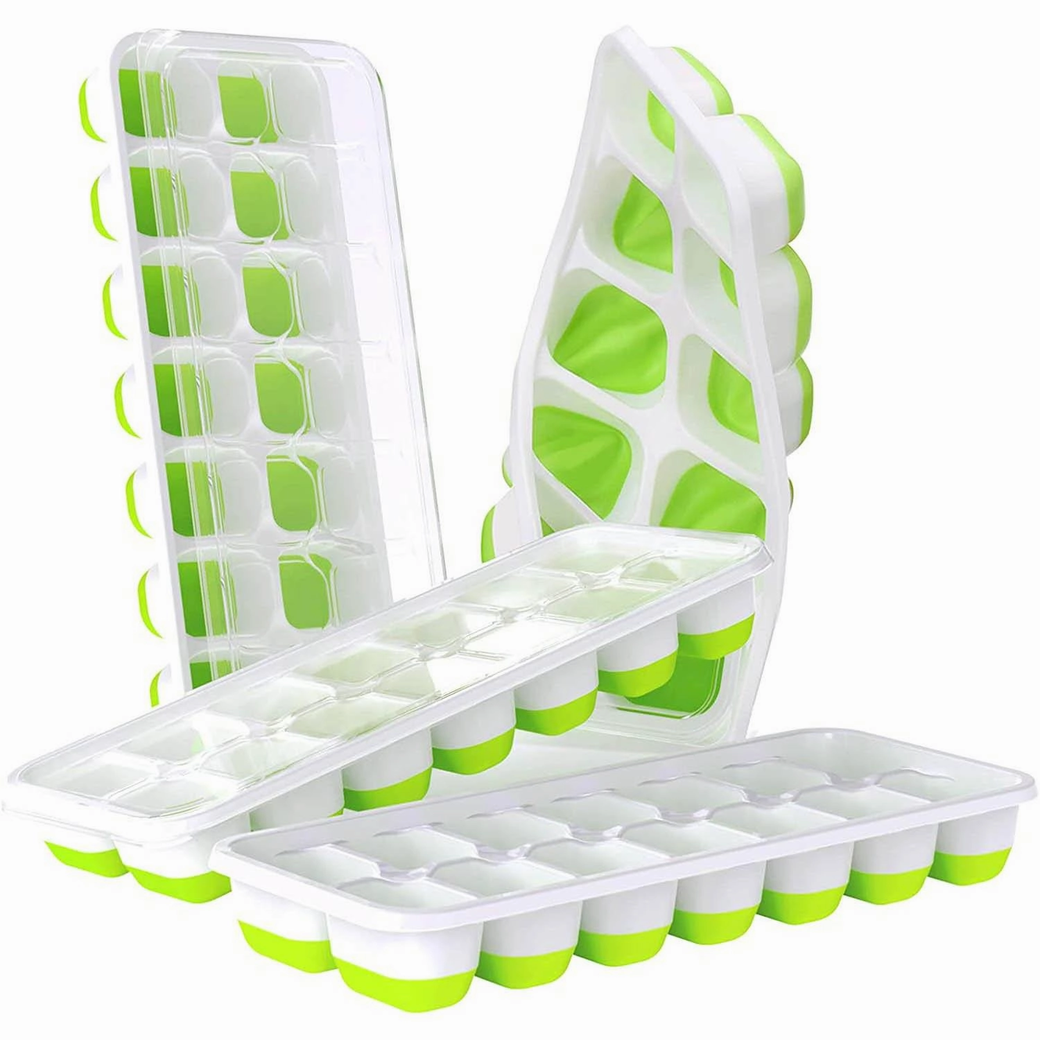 4-Pack: Easy-Release Silicone & Flexible 14-Ice Cube Trays with Spill-Resistant Removable Lid