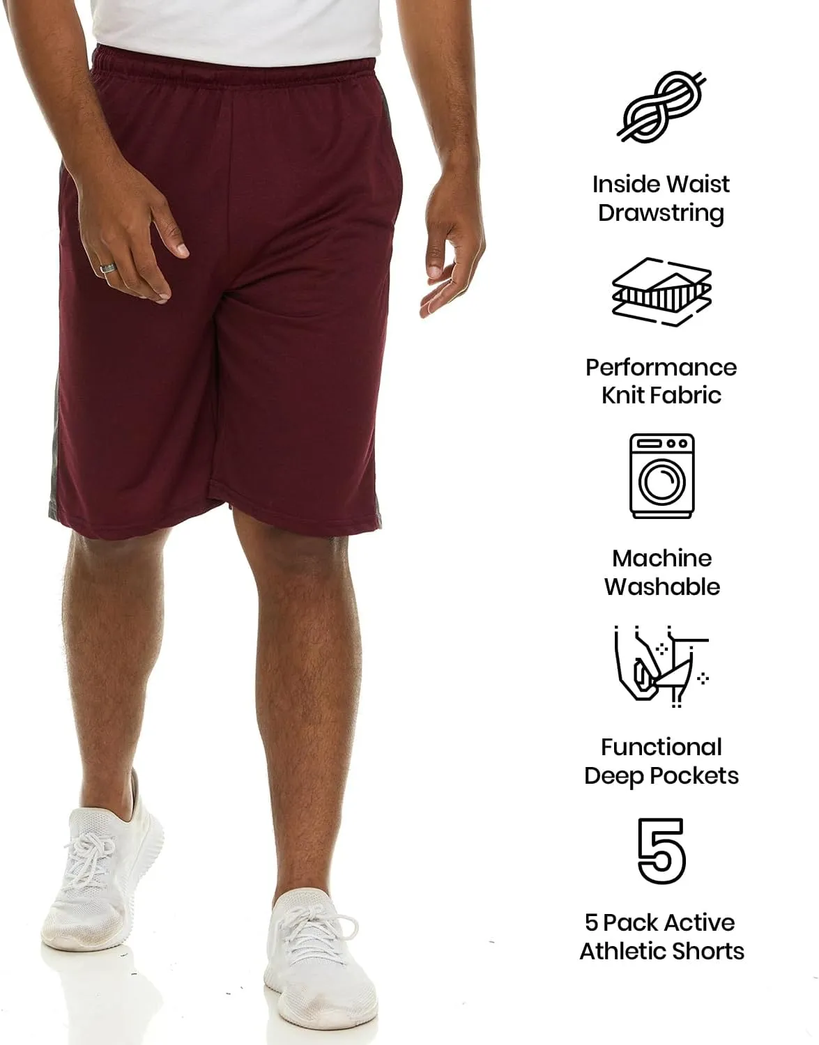 5 Pack: Men's Dry-Fit Sweat Resistant Active Athletic Performance Shorts