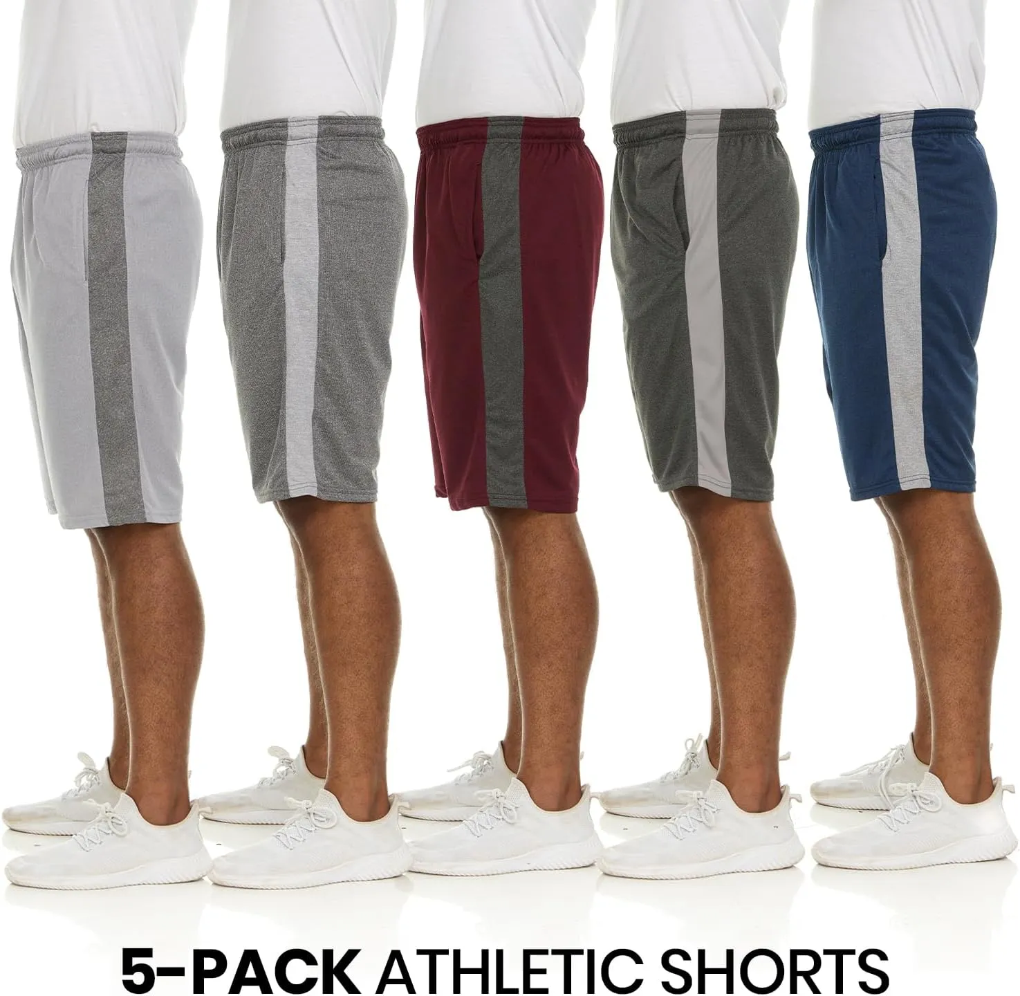 5 Pack: Men's Dry-Fit Sweat Resistant Active Athletic Performance Shorts