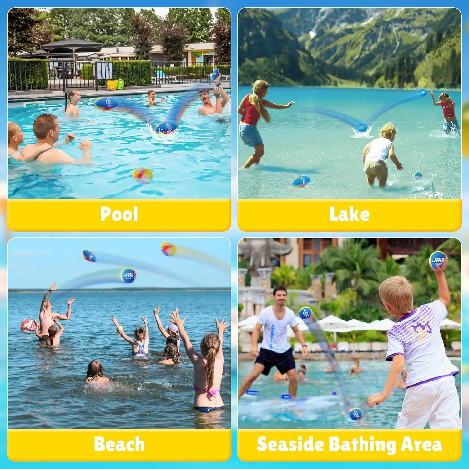 5 Pack Water Skip Balls- Water Bouncing Ball, Ink-Splashed Colorful Skipping Balls for Pool Beach Play, Summer Fun Beach for Kids 5-8-12 and Adult Boys Girls
