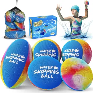 5 Pack Water Skip Balls- Water Bouncing Ball, Ink-Splashed Colorful Skipping Balls for Pool Beach Play, Summer Fun Beach for Kids 5-8-12 and Adult Boys Girls