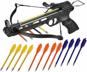 50lbs Self Cocking Hunting Pistol Crossbow with 17 Arrows Black 150FPS Cross Bow