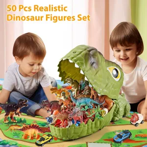 54 PCS Dinosaur Toys for Kids 3-5 4-7, 4-in-1 Dinosaur Carrier Track Toys for Boys, Jurassic Realistic Dino Figures Set, Eggs Ejection Cars,Easter Birthday Gifts for Kids Boys 3 4 5 6 7 Years Old