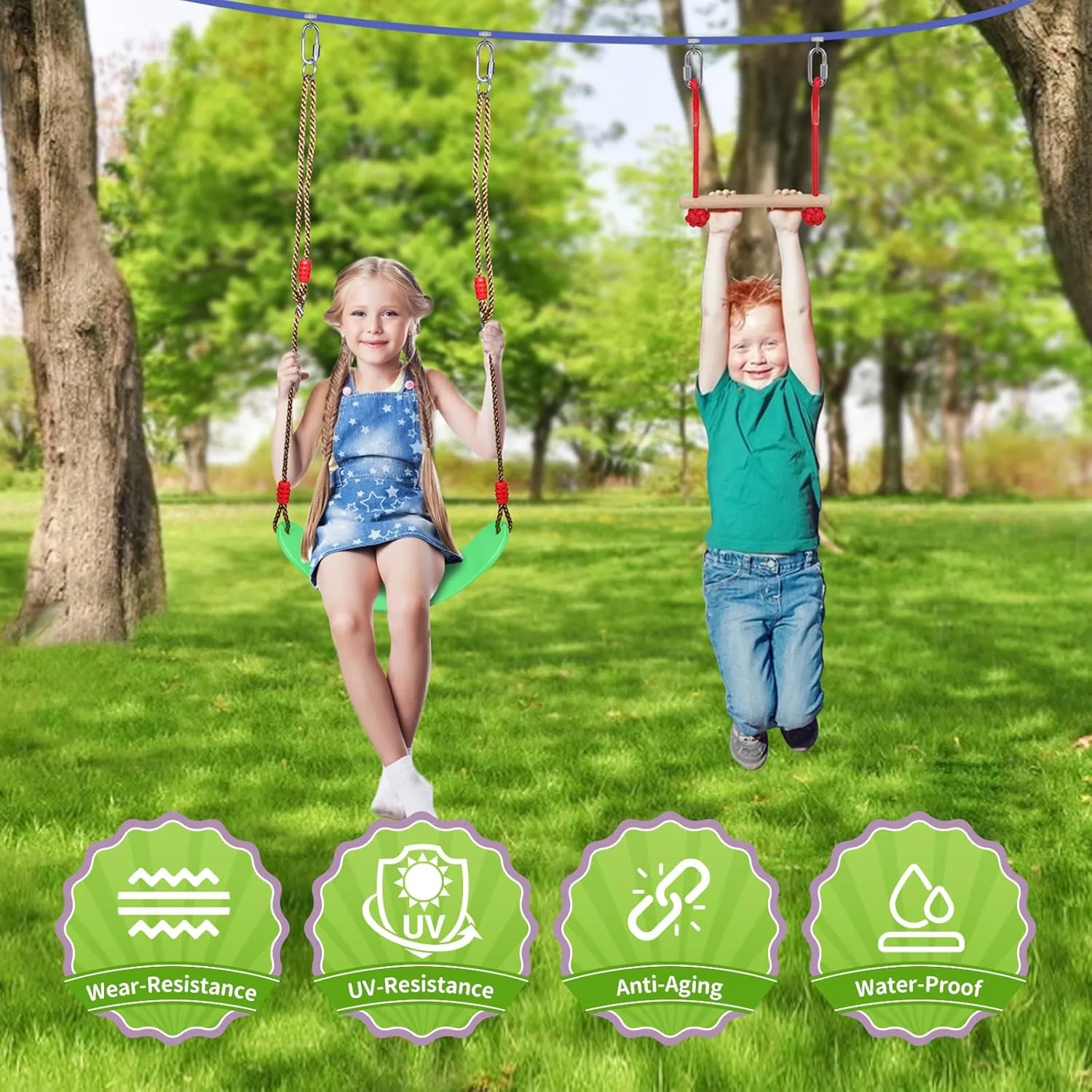 55FT Ninja Warrior Obstacle Course for Kids with 12 Obstacle Course Accessories-Swings, Monkey Bars, Arm Trainers and More, Suitable for Boys and Girls Over 3 Years Old-440 lbs Weight Capacity