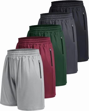 5 Pack Athletic Basketball Mens Shorts with Zipper Pockets - Lightweight Quick Dry Gym Workout Running Shorts for Men