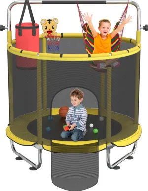 5FT Trampoline for Kids with Hammock,Toddler Trampoline with Basketball Hoop