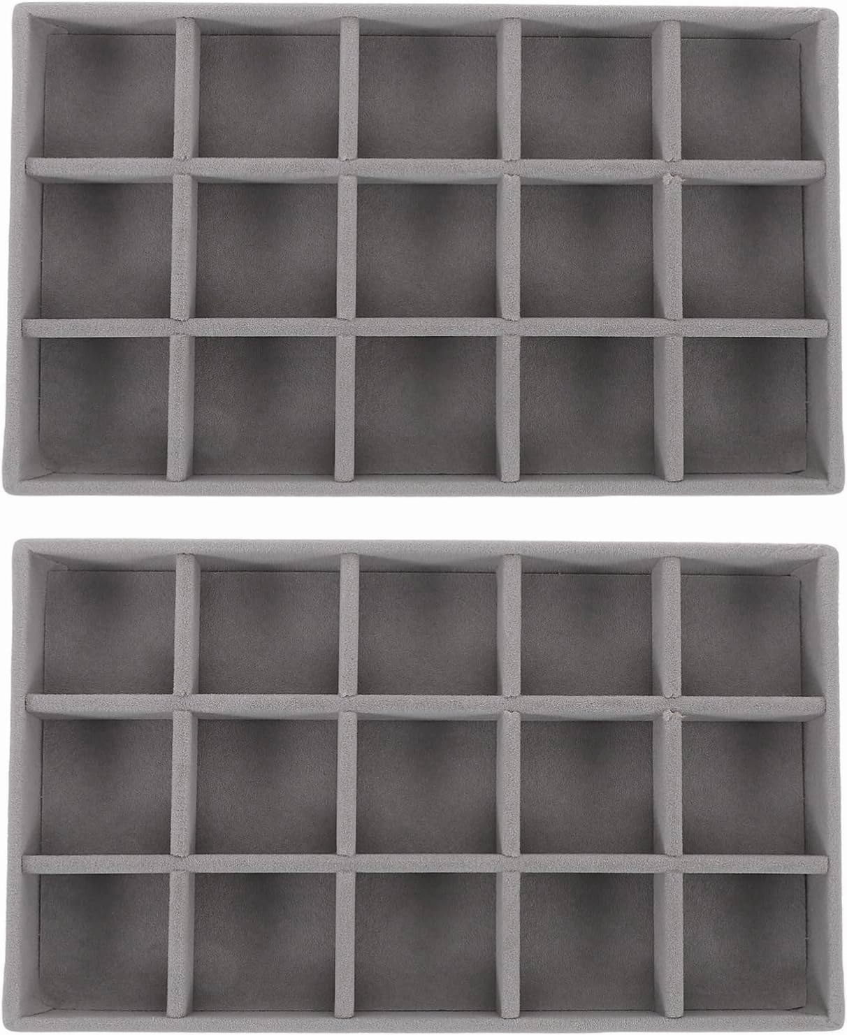 5pcs Velvet Jewelry Organizer Tray Slots for Earrings Necklaces and Bracelets Stackable Grey Display Storage for Elegant Jewelry Collection