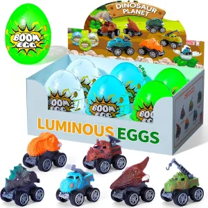 6 Pack Prefilled Easter Eggs with Dinosaur Trucks for Toddlers, Easter Basket Stuffers for Boys and Girls,Dinosaur Eggs FToys for Kids 3 4 5 6 7 Years