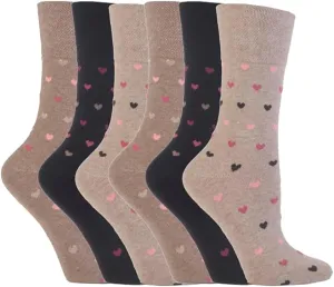 6 Pairs Women's Gentle Grip Hearts Socks 6-10.5 Us GG48