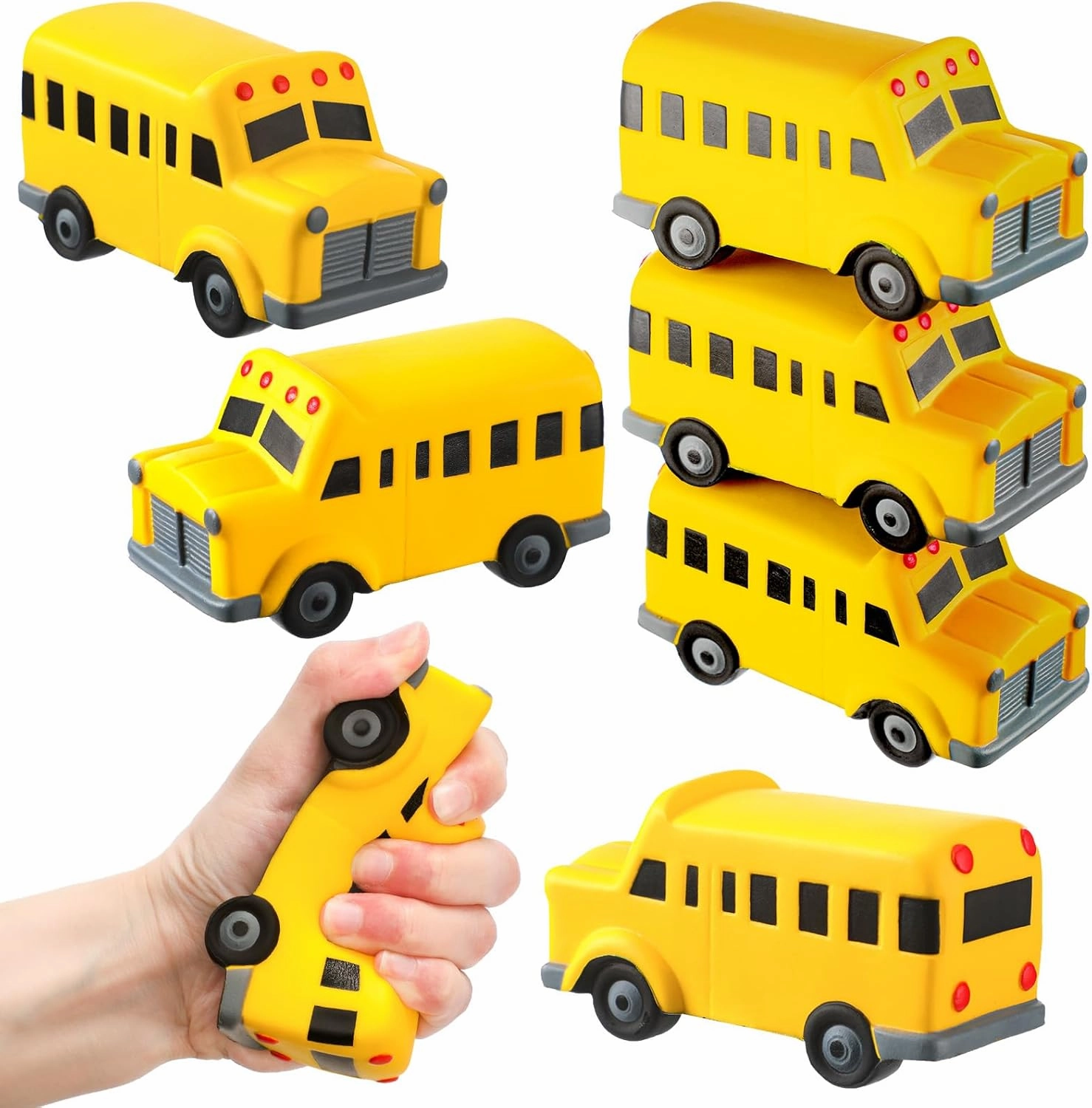 6 Pcs Stress Toy School Bus Construction Vehicles Stress Ball Funny Toy Anxiety Relief Foam Squeeze Balls Back to School Supplies for Teacher Classrooms Prize Party Favor Gift