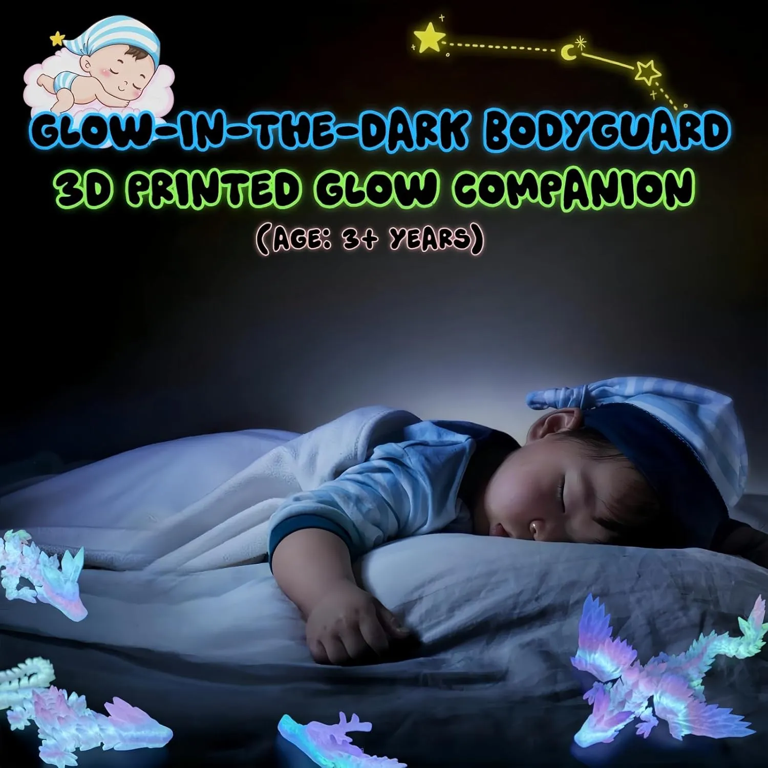 6PCS 3D Printed Dragon Glow in The Dark - Rainbow Luminous Dragons, 3D Dragon Fidget Toys for Home Office Decor, Desktop Pet, Best Gifts for Kids & Adults