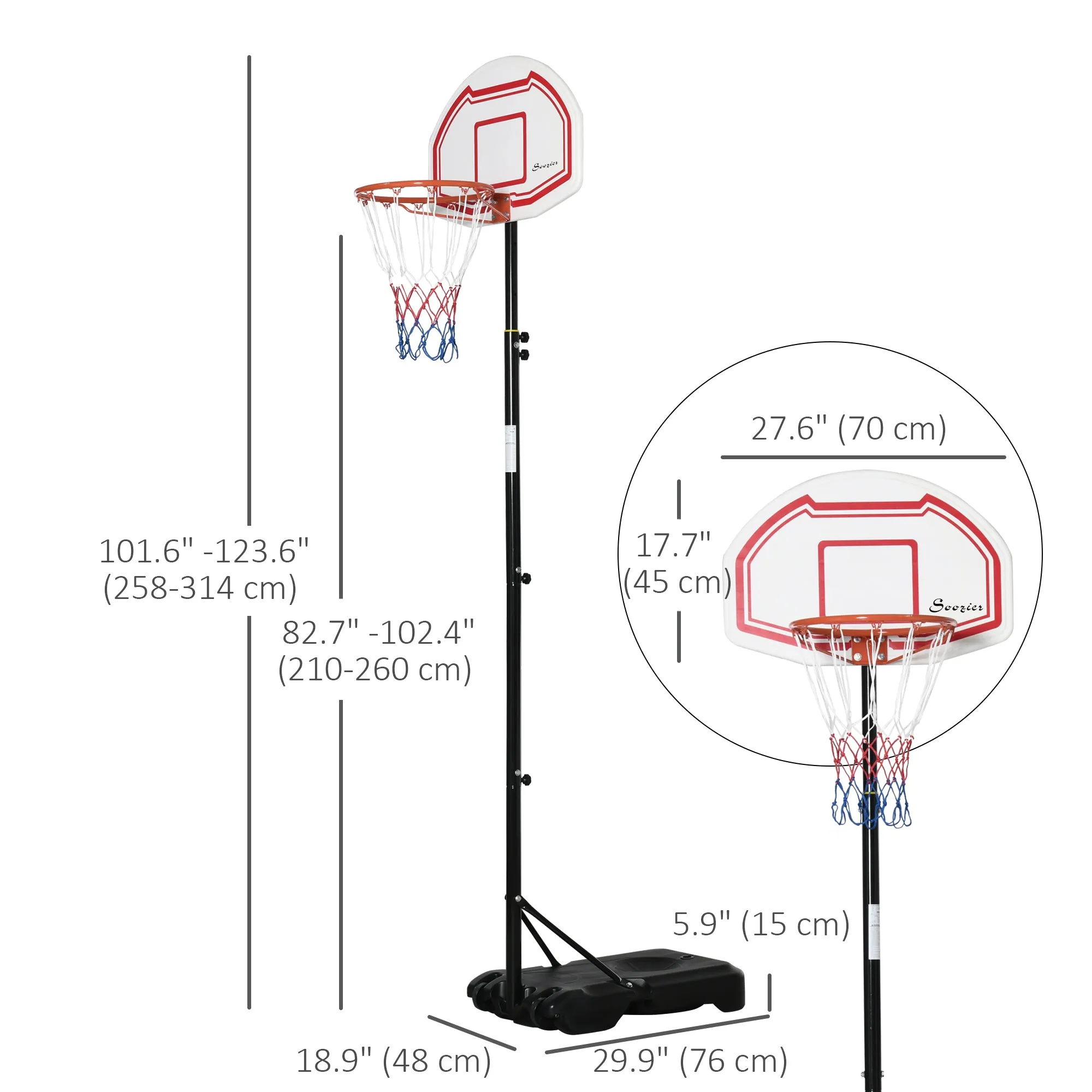 7-8.5ft Basketball Hoop, Freestanding Basketball System with 27.5" Shatterproof Backboard and Wheels, White