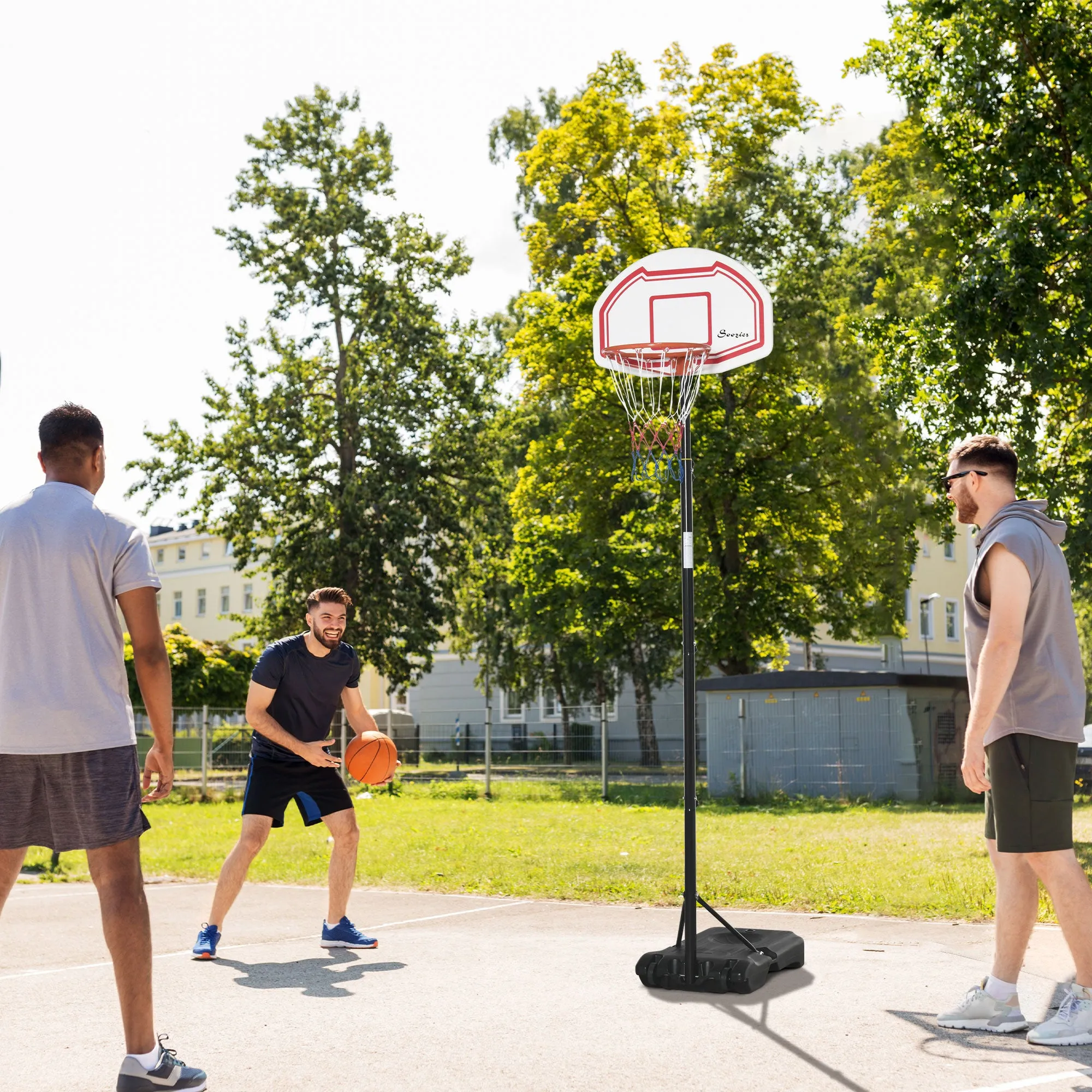 7-8.5ft Basketball Hoop, Freestanding Basketball System with 27.5" Shatterproof Backboard and Wheels, White