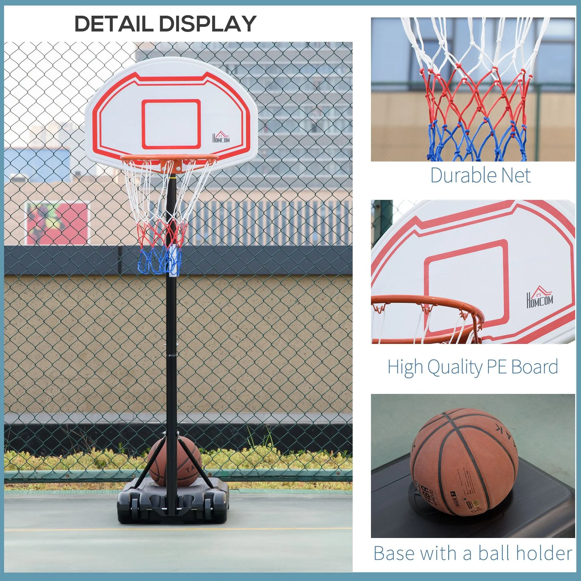 7-8.5ft Basketball Hoop, Freestanding Basketball System with 27.5" Shatterproof Backboard and Wheels, White