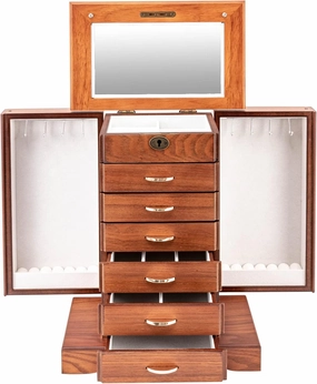 7 Layer Large Jewelry Box with Two Side Doors and Mirror Women Ring Organizer Storage Box Multifunction Jewelry Display Case for Necklace Earring Watches Bracelets Walnut