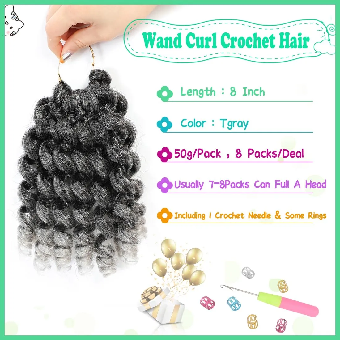 8 Pack Jamaican Bounce Crochet Hair Curly Crochet Hair 8 Inch Wand Curl Crochet Hair For Black Women Jamaican Twist Braid Hair Short Crochet Curly Hair Extensions(8 Inch (Pack of 8),Tgray)