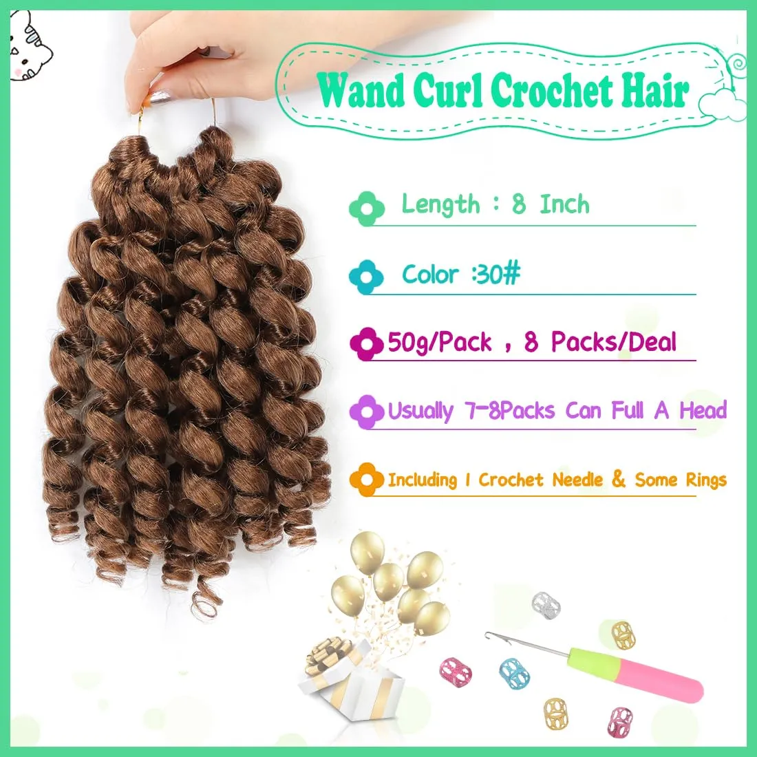 8 Pack Jamaican Bounce Crochet Hair Curly Crochet Hair 8 Inch Wand Curl For Black Women Jamaican Twist Braid Hair Short Crochet Curly Hair Extensions(8 Inch (Pack of 8),30#)