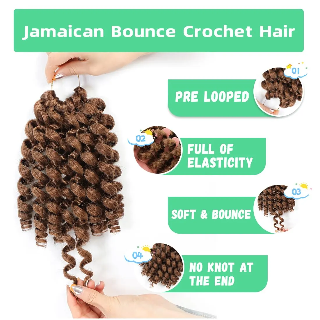 8 Pack Jamaican Bounce Crochet Hair Curly Crochet Hair 8 Inch Wand Curl For Black Women Jamaican Twist Braid Hair Short Crochet Curly Hair Extensions(8 Inch (Pack of 8),30#)