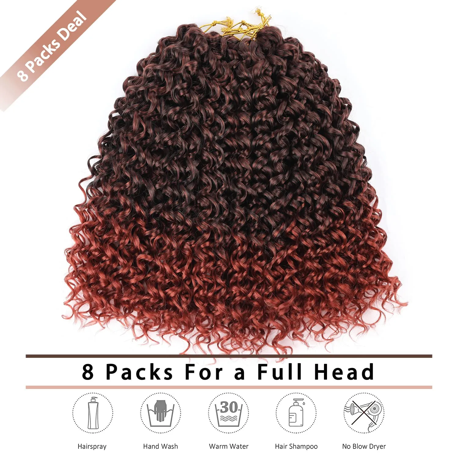 8 Packs 14 inch GoGo Curl Crochet Hair for Black Women Water Wave Curly Crochet Braiding Hair Ocean Wave Beach Curl Wavy Crochet Hair Extensions (Pack of 8, 1B /350#)
