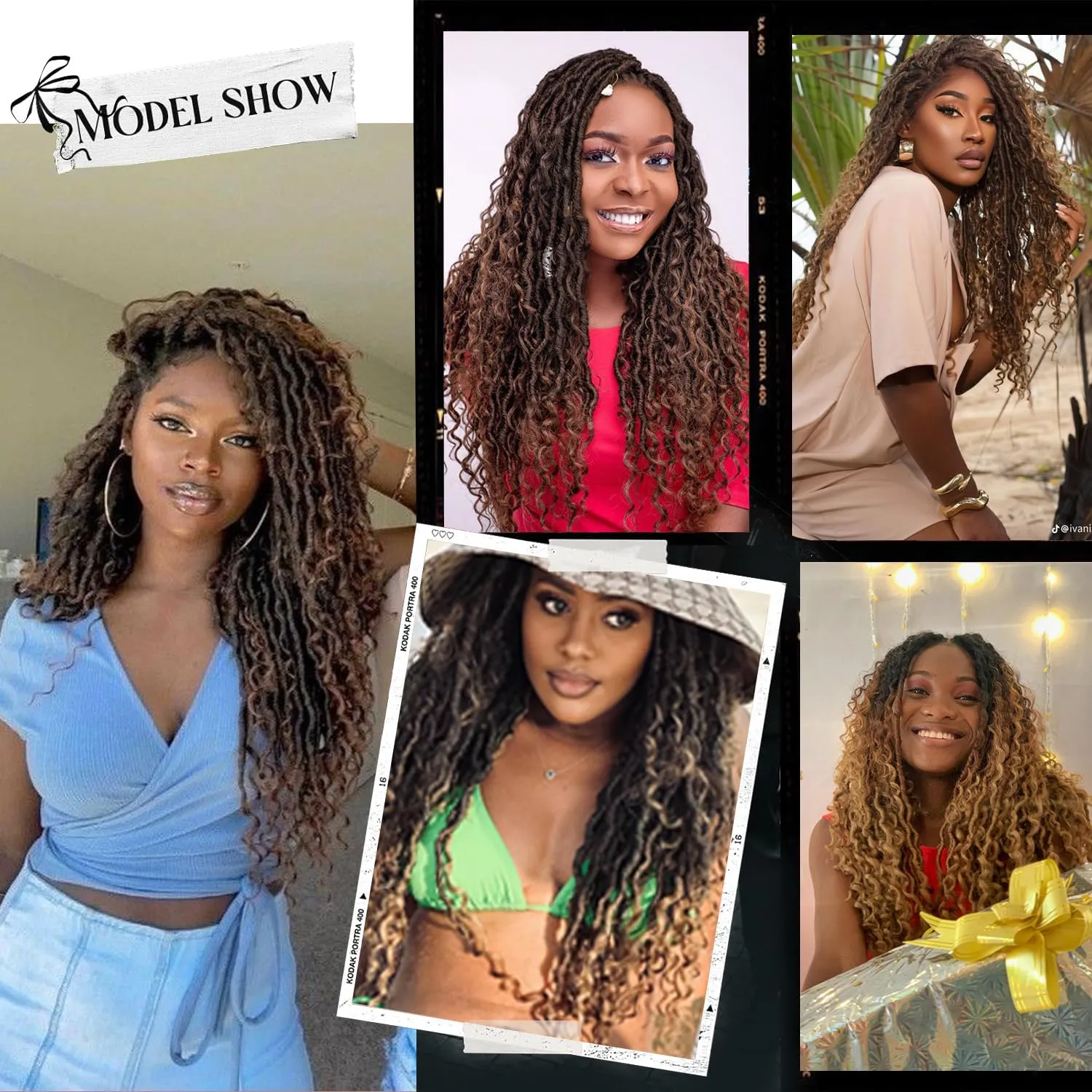 8 Packs River Faux Locs Crochet Hair 18inch New Goddess Locs Crochet Hair Boho Faux Locs Wavy Crochet Curly Hair with Curly Ends Synthetic Hair Extensions (18" 8Packs 1B#)