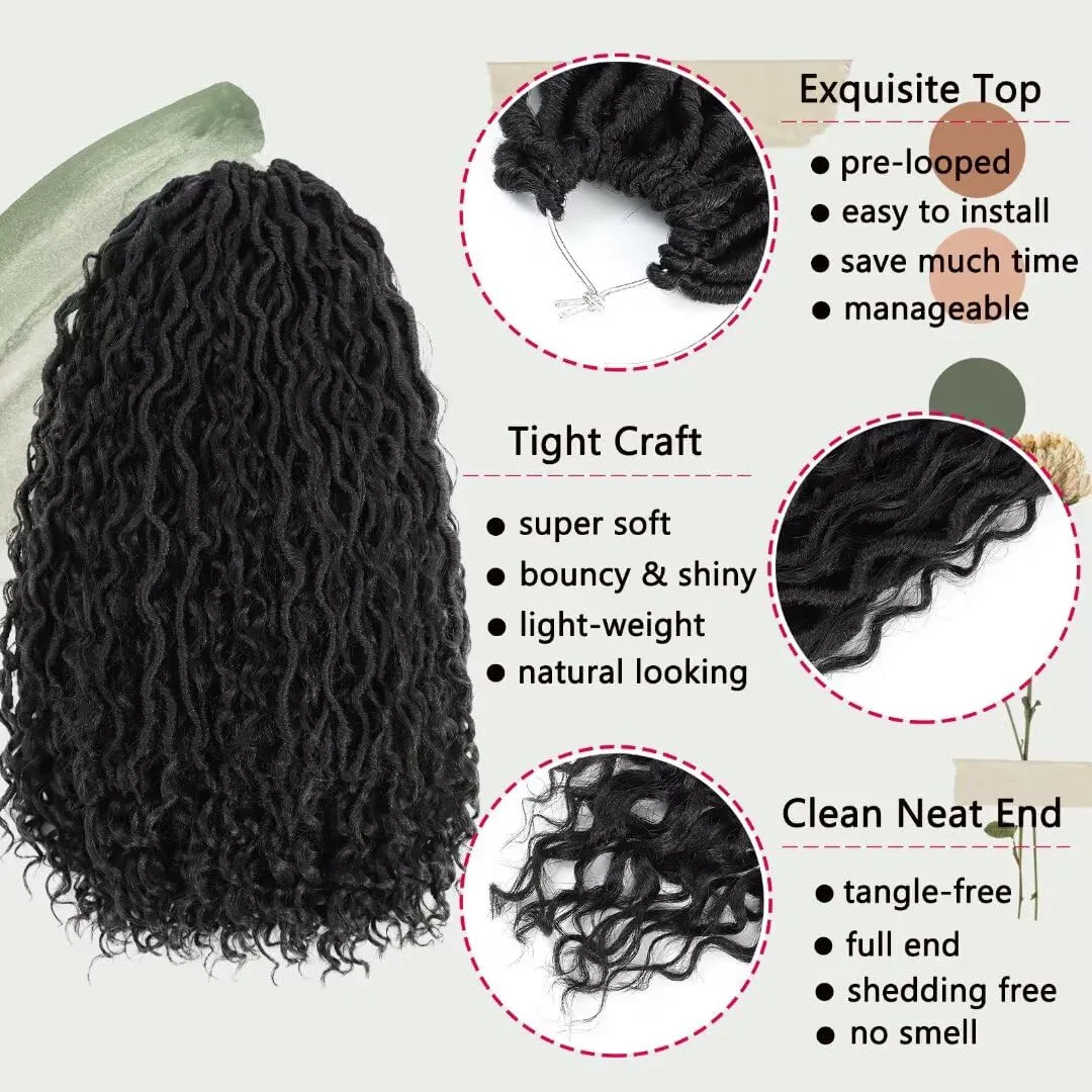8 Packs River Faux Locs Crochet Hair 18inch New Goddess Locs Crochet Hair Boho Faux Locs Wavy Crochet Curly Hair with Curly Ends Synthetic Hair Extensions (18" 8Packs 1B#)