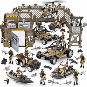 86-In-1 Army Men Toys for Boys 4-7 6-8 8-12, Including Military Base/Military Truck/Kayak Boat/Motorcycle/Helicopter/Army Men Action Figures/ Weapon Gear Accessories, Military Combat Toys Boys Gifts