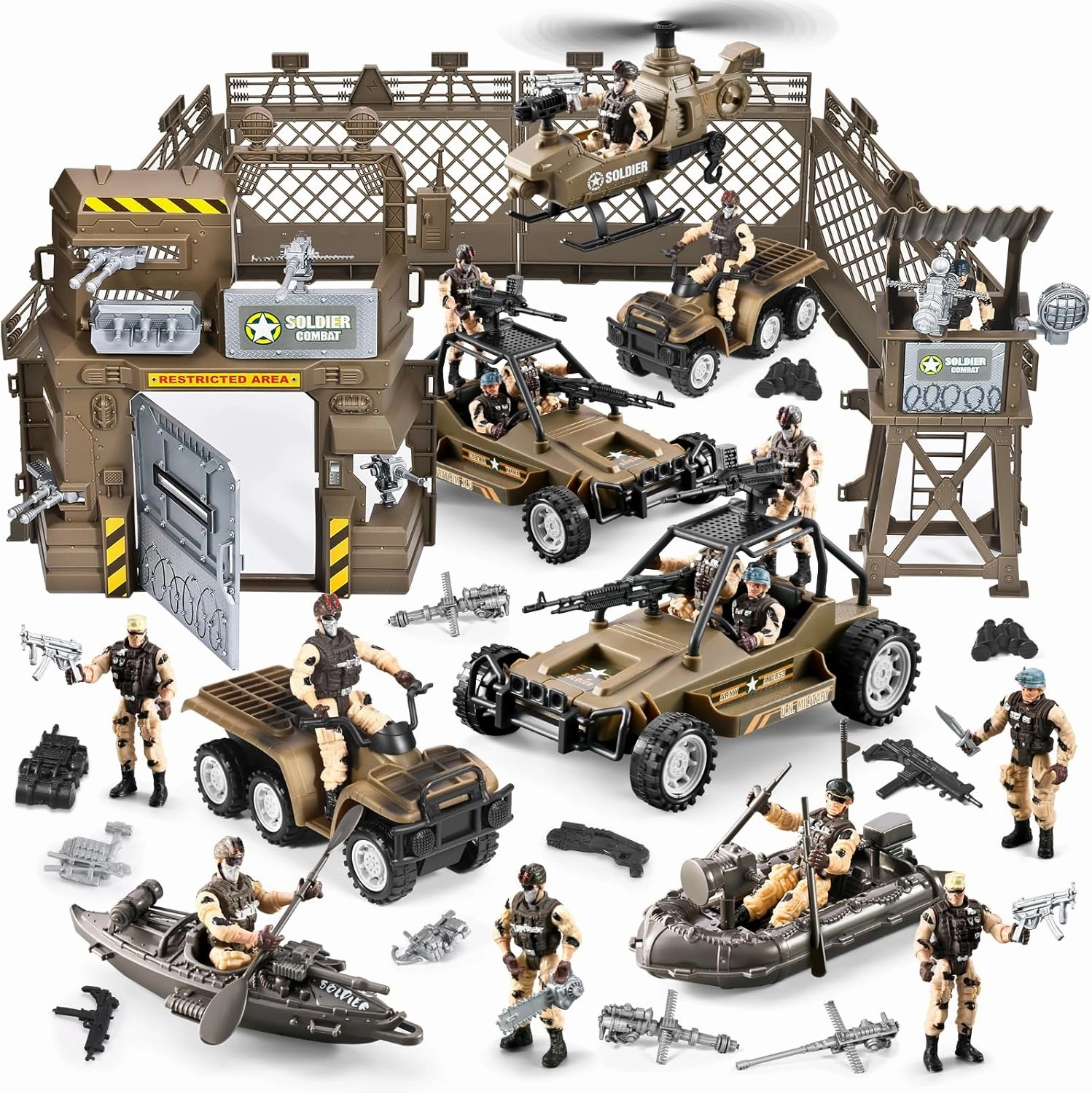 86-In-1 Army Men Toys for Boys 4-7 6-8 8-12, Including Military Base/Military Truck/Kayak Boat/Motorcycle/Helicopter/Army Men Action Figures/ Weapon Gear Accessories, Military Combat Toys Boys Gifts