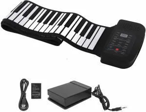 88 Keys Silicone Piano Keyboard, Portable Rechargeable Hand Roll Piano with Enhanced Key Feel, Ideal Educational Toy (88 keys in English)