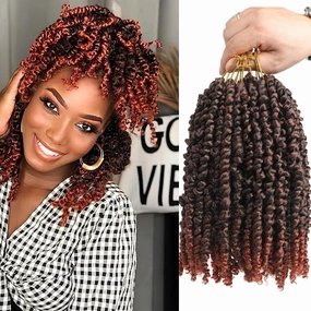 8 Packs Ombre Copper Red Passion Twist Crochet Hair 10 Inch Pre-twisted Passion Twist Hair Pre Looped Bohemian Short Crochet Passion Twist Hair for Kids and Girls (10 Inch,T1B/350,8 Packs)