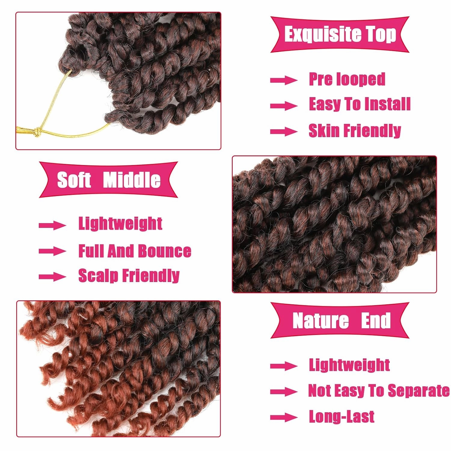 8 Packs Ombre Copper Red Passion Twist Crochet Hair 10 Inch Pre-twisted Passion Twist Hair Pre Looped Bohemian Short Crochet Passion Twist Hair for Kids and Girls (10 Inch,T1B/350,8 Packs)