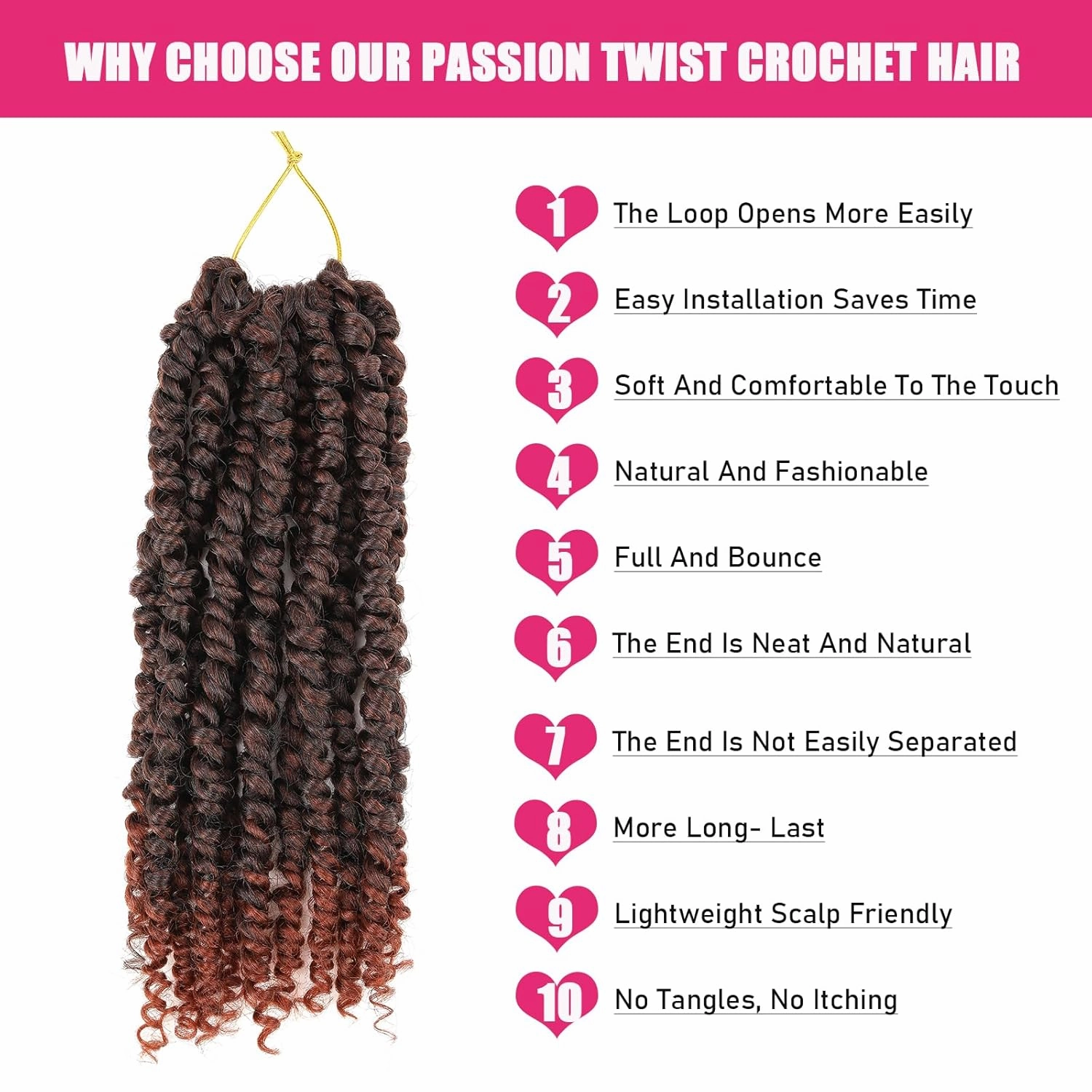 8 Packs Ombre Copper Red Passion Twist Crochet Hair 10 Inch Pre-twisted Passion Twist Hair Pre Looped Bohemian Short Crochet Passion Twist Hair for Kids and Girls (10 Inch,T1B/350,8 Packs)