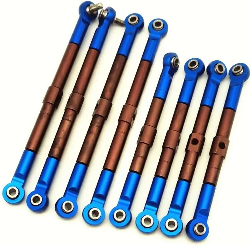 8pcs S2 Hard Steel Adjustable Front and Rear Toe Links Push Rods with Aluminum Ends Blue for Traxxas 1/16 Mini E-Revo Summit 7138 7118
