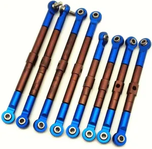 8pcs S2 Hard Steel Adjustable Front and Rear Toe Links Push Rods with Aluminum Ends Blue for Traxxas 1/16 Mini E-Revo Summit 7138 7118