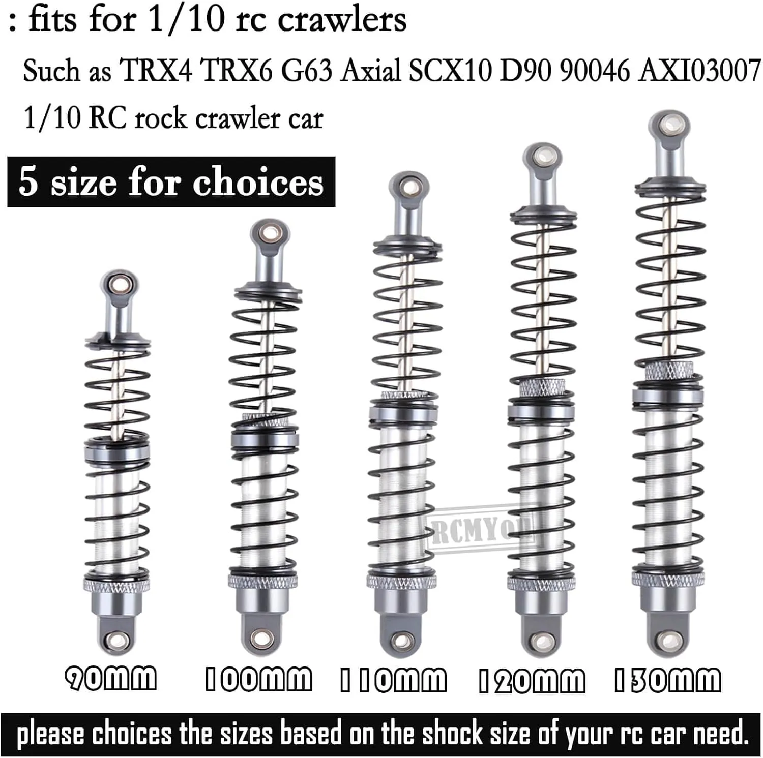 90mm RC Shock Absorber Universal Upgrades Part for 1/10 RC Scale Cars,4PCS Aluminum 7075 Adjustable RC Shock Absorber Hops Up,Titanium
