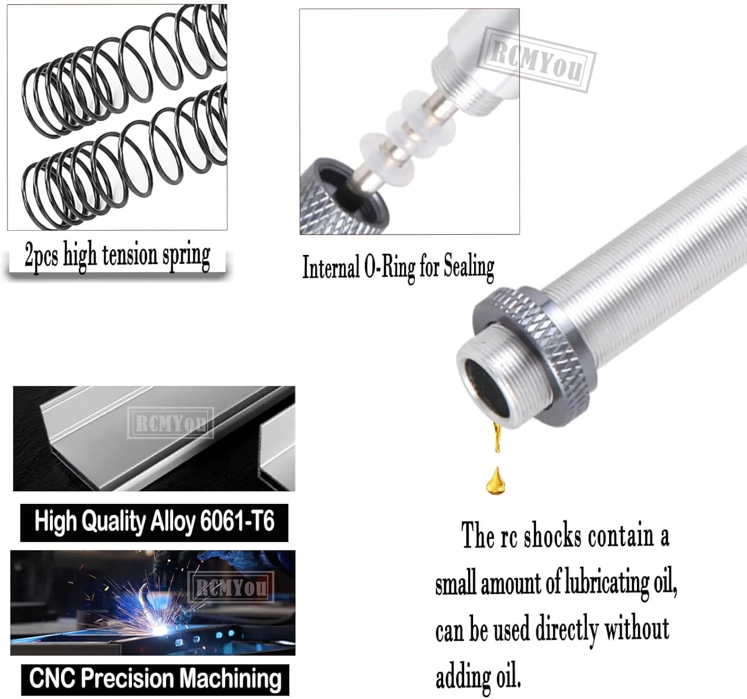 90mm RC Shock Absorber Universal Upgrades Part for 1/10 RC Scale Cars,4PCS Aluminum 7075 Adjustable RC Shock Absorber Hops Up,Titanium