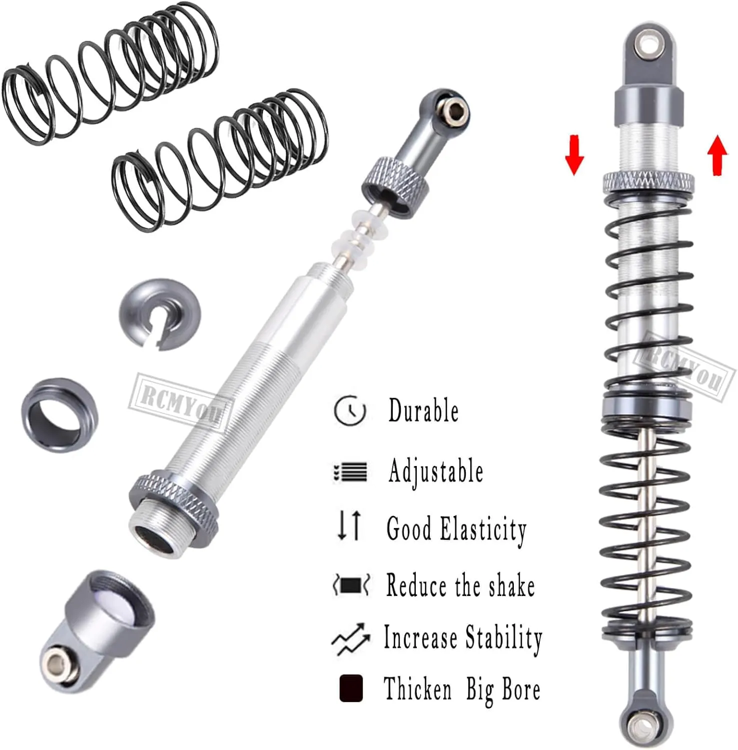 90mm RC Shock Absorber Universal Upgrades Part for 1/10 RC Scale Cars,4PCS Aluminum 7075 Adjustable RC Shock Absorber Hops Up,Titanium