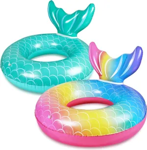 90shine 2PCS Mermaid Tail Shape Pool Floats: Swimming Rings, Inflatable Tubes Floaties Toys for Kids Adults